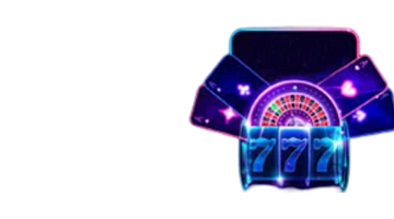 Изображение с картами и рулеткой в неоновом свете, подчеркивающее разнообразие азартных игр в интернет-казино Cat. Яркие элементы создают атмосферу азарта.